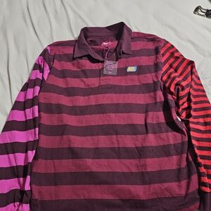 Melody Ehsani Burgundy and Pink Striped Top